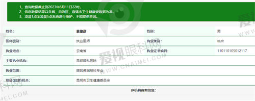 昆明眼科医院袁俊彦医生资质