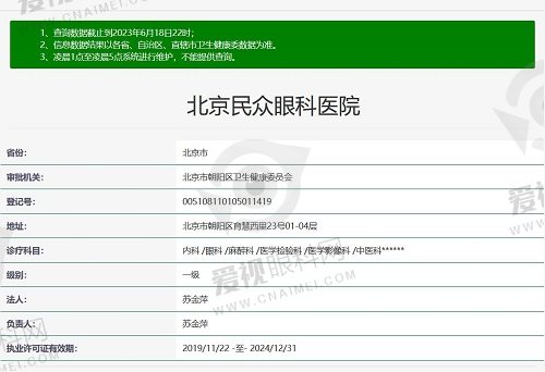 北京民众眼科医院资质截图