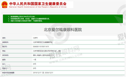 北京爱尔福康眼科医院资质