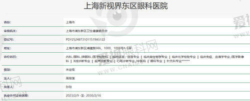 上海新视界东区眼科医院资质