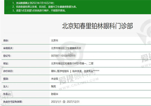 北京知春里铂林眼科门诊部执业信息